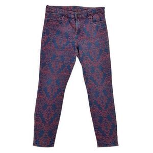 Kut From The Kloth Jeans Womens 12 Blue Burgundy Paisley Print Ankle Skinny Pant